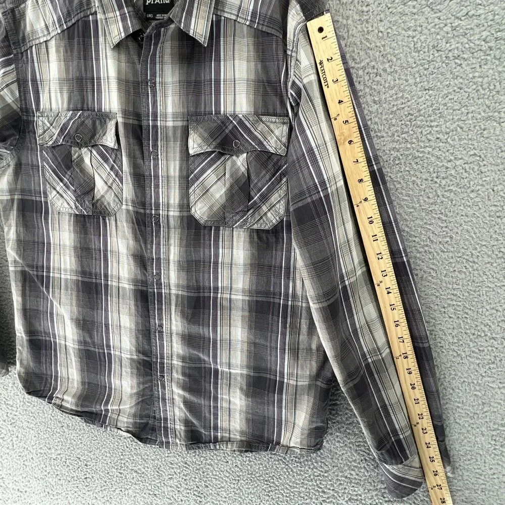 prAna Mens Large L/S‎ Button Down Tartan Madras Plaid Shirt Snap Hiking Outdoor